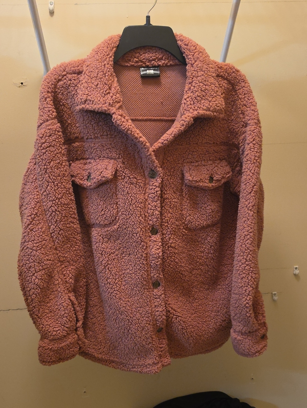 32 Degrees Plush Button-Up Teddy Jacket in Dusty Rose